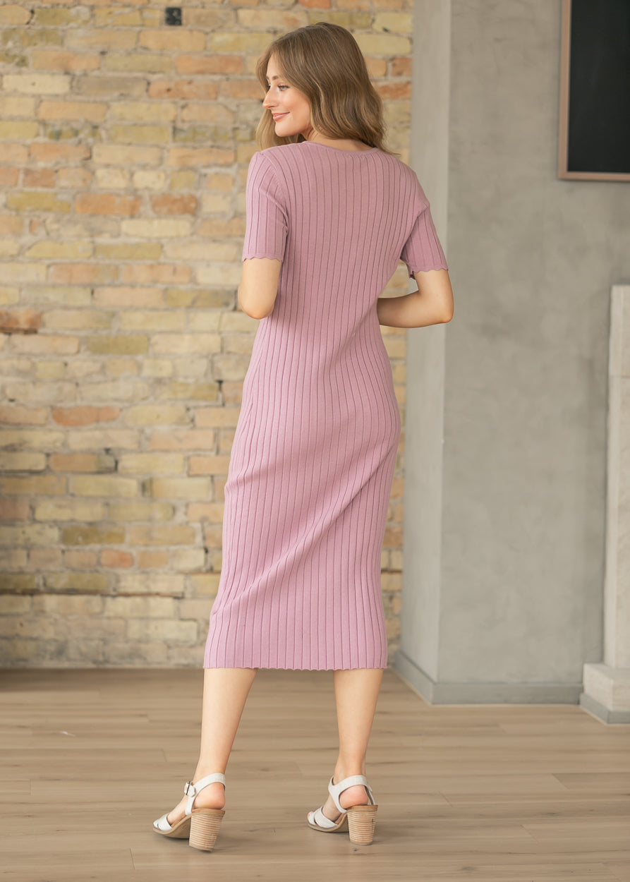 Everyday knit midi dress in soft dusty lilac color