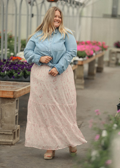 Lynn Pink Floral Tiered Maxi Skirt