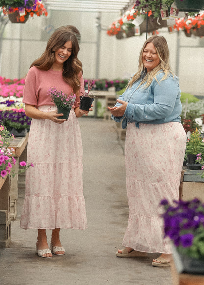 Lynn Pink Floral Tiered Maxi Skirt