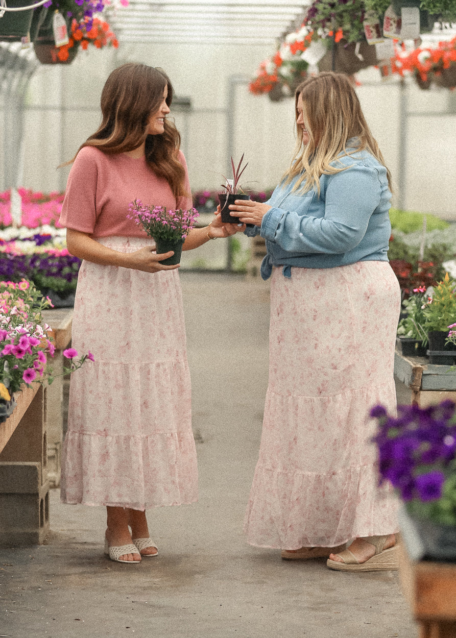 Lynn Pink Floral Tiered Maxi Skirt