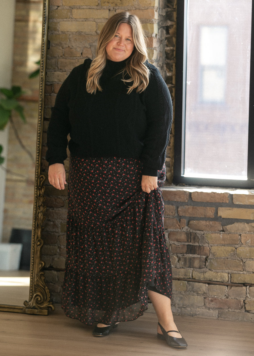 Noelle Black Cable Knit Sweater
