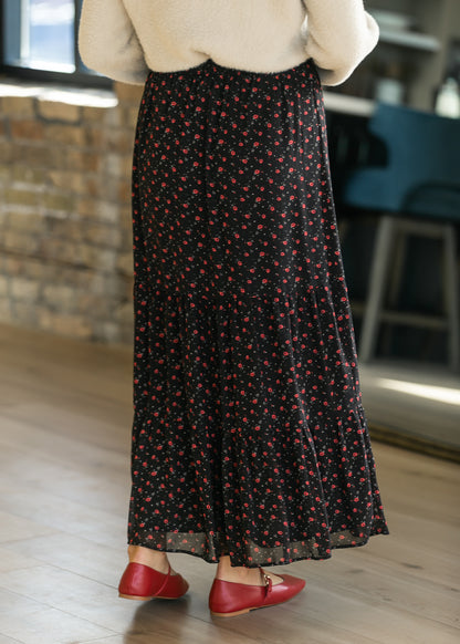 Lynn Red Floral Tiered Maxi Skirt