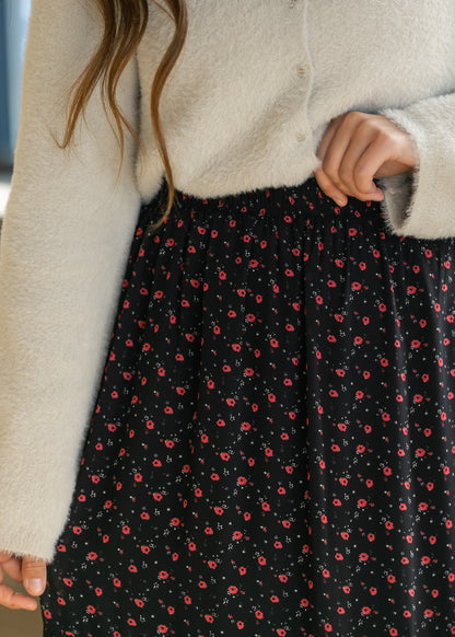 Lynn Red Floral Tiered Maxi Skirt