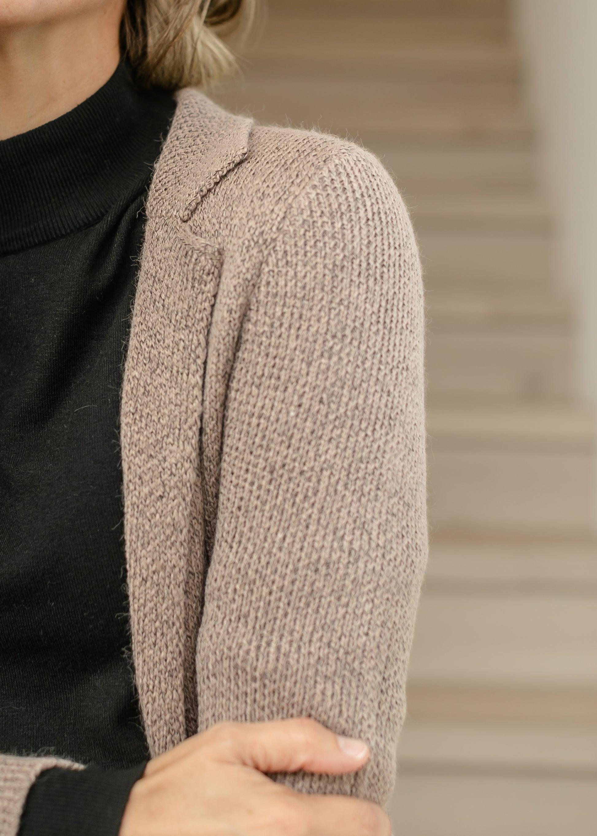 Long Sleeve Notched Collar Sweater Jacket FF Layering Essentials