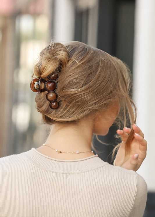 Bubble Detail Walnut Claw Hair Clip