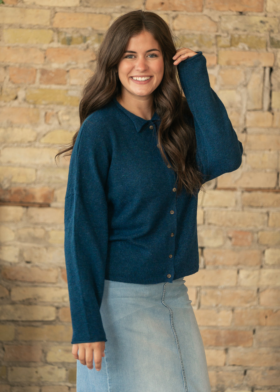Midnight Collared Button Front Cardigan