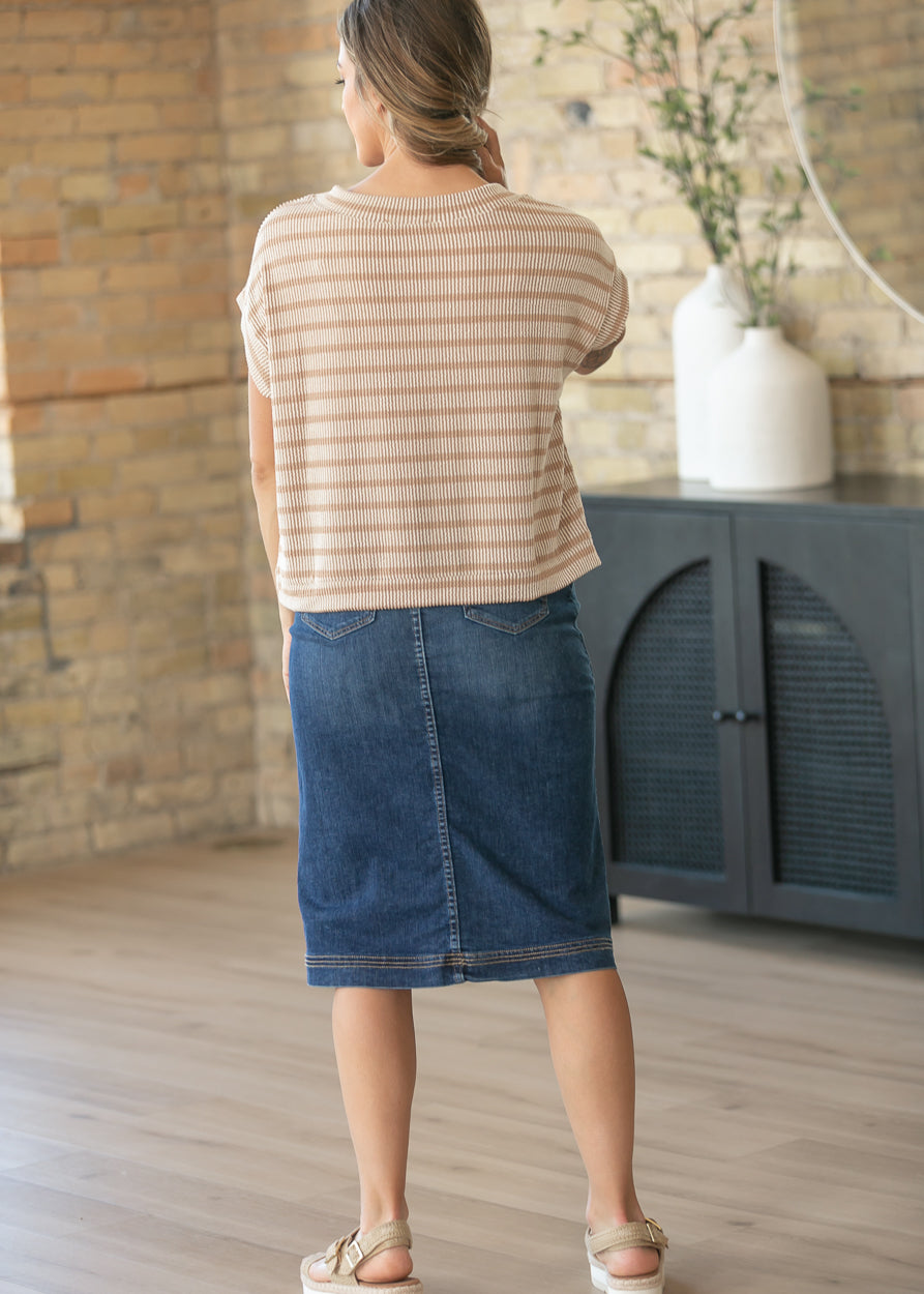 Mocha Striped Rib Knit Dolman Top