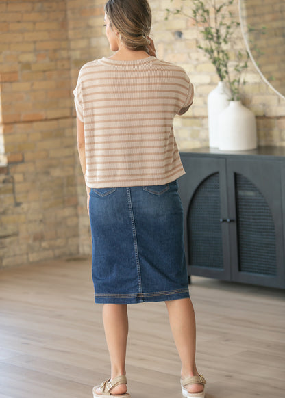 Mocha Striped Rib Knit Dolman Top