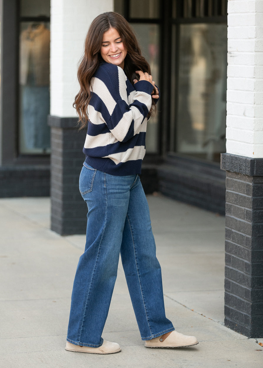 Navy Bold Stripe Crewneck Sweater