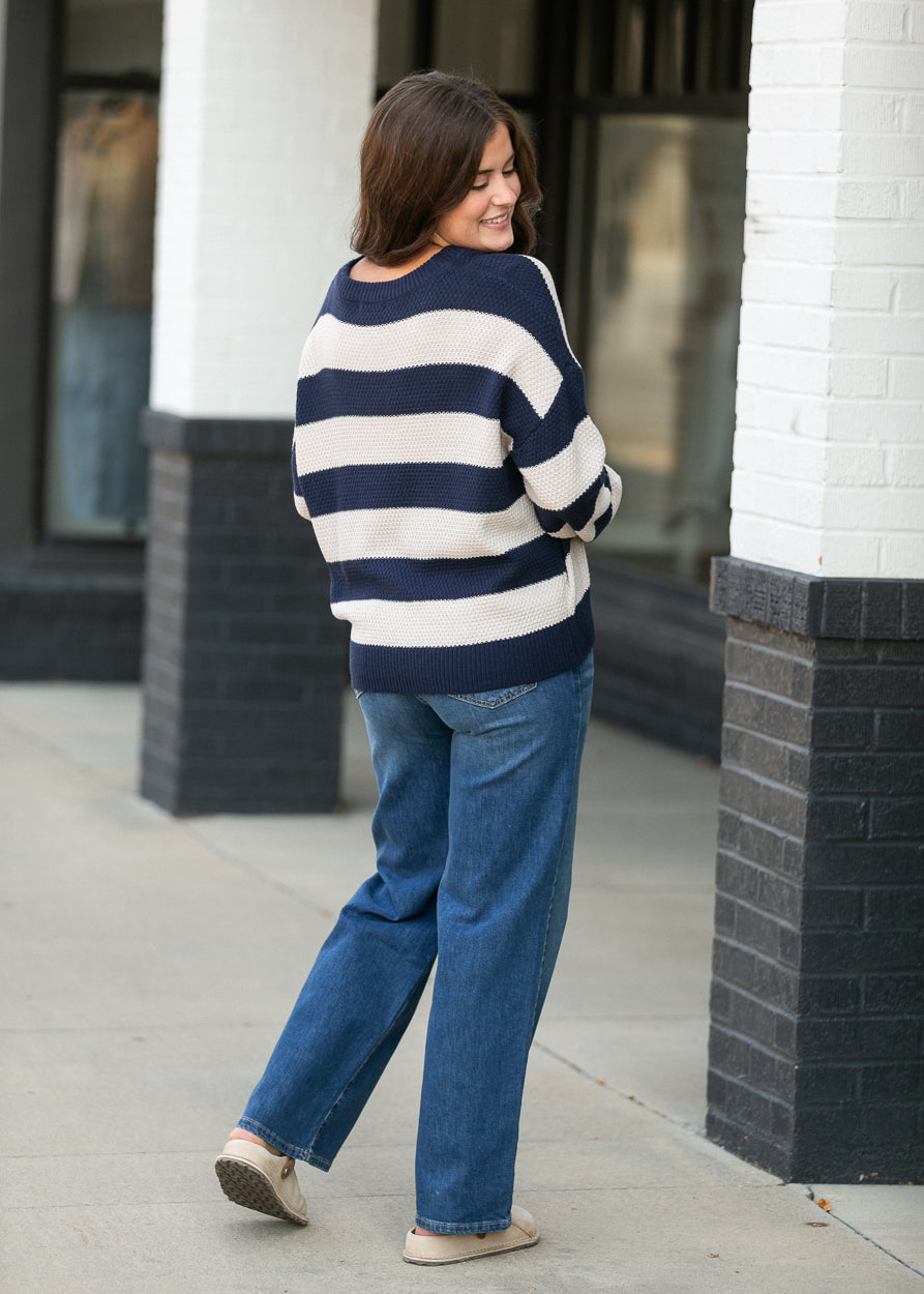 Navy Bold Stripe Crewneck Sweater