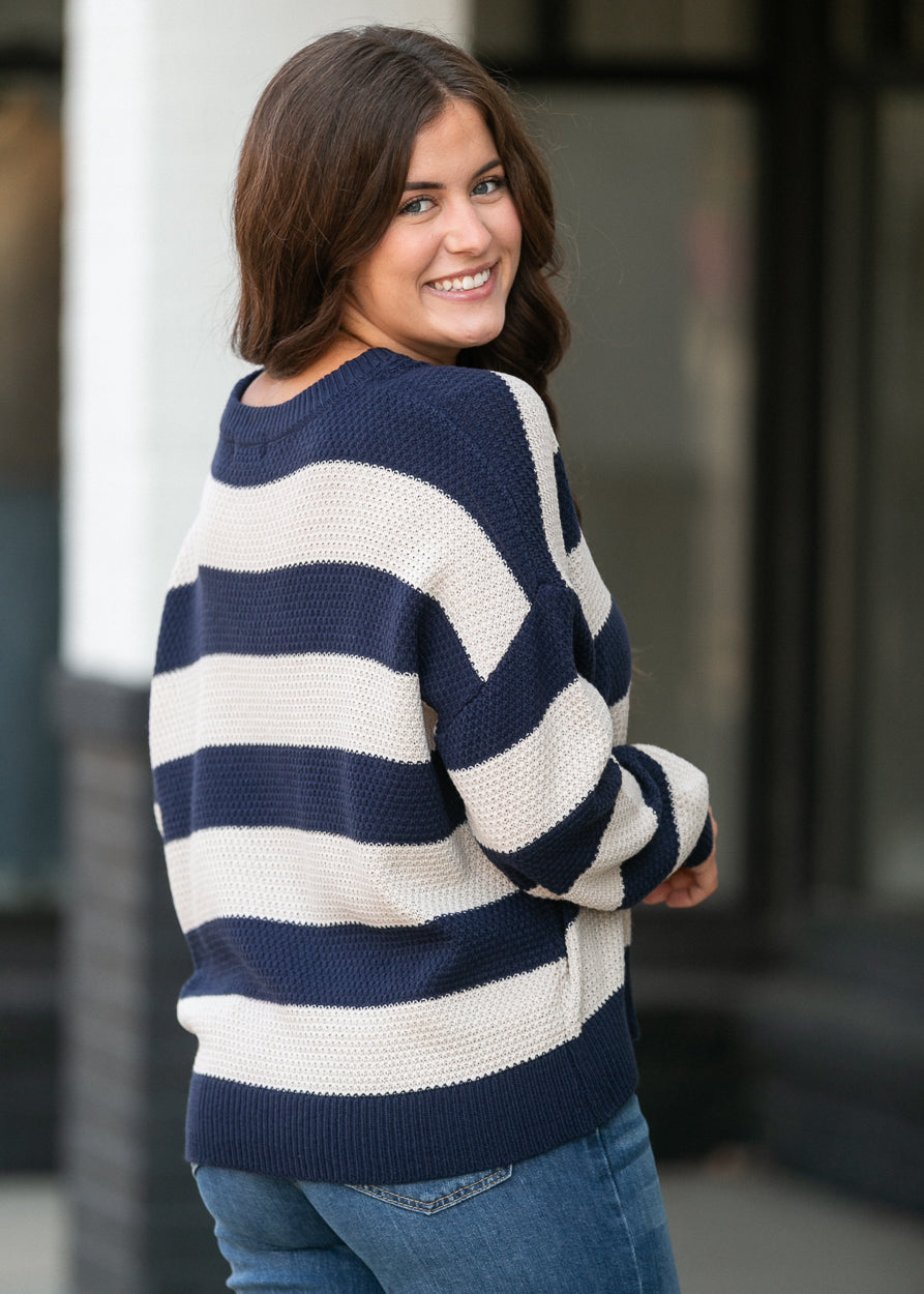 Navy Bold Stripe Crewneck Sweater
