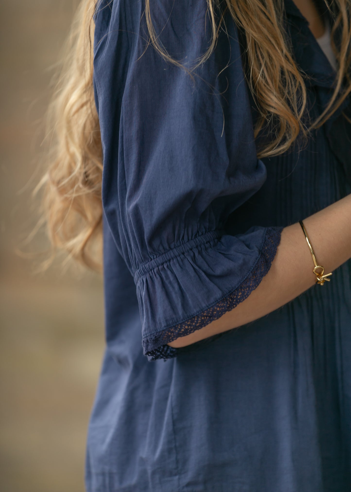 Navy Flowy V-Neck Half Sleeve Top