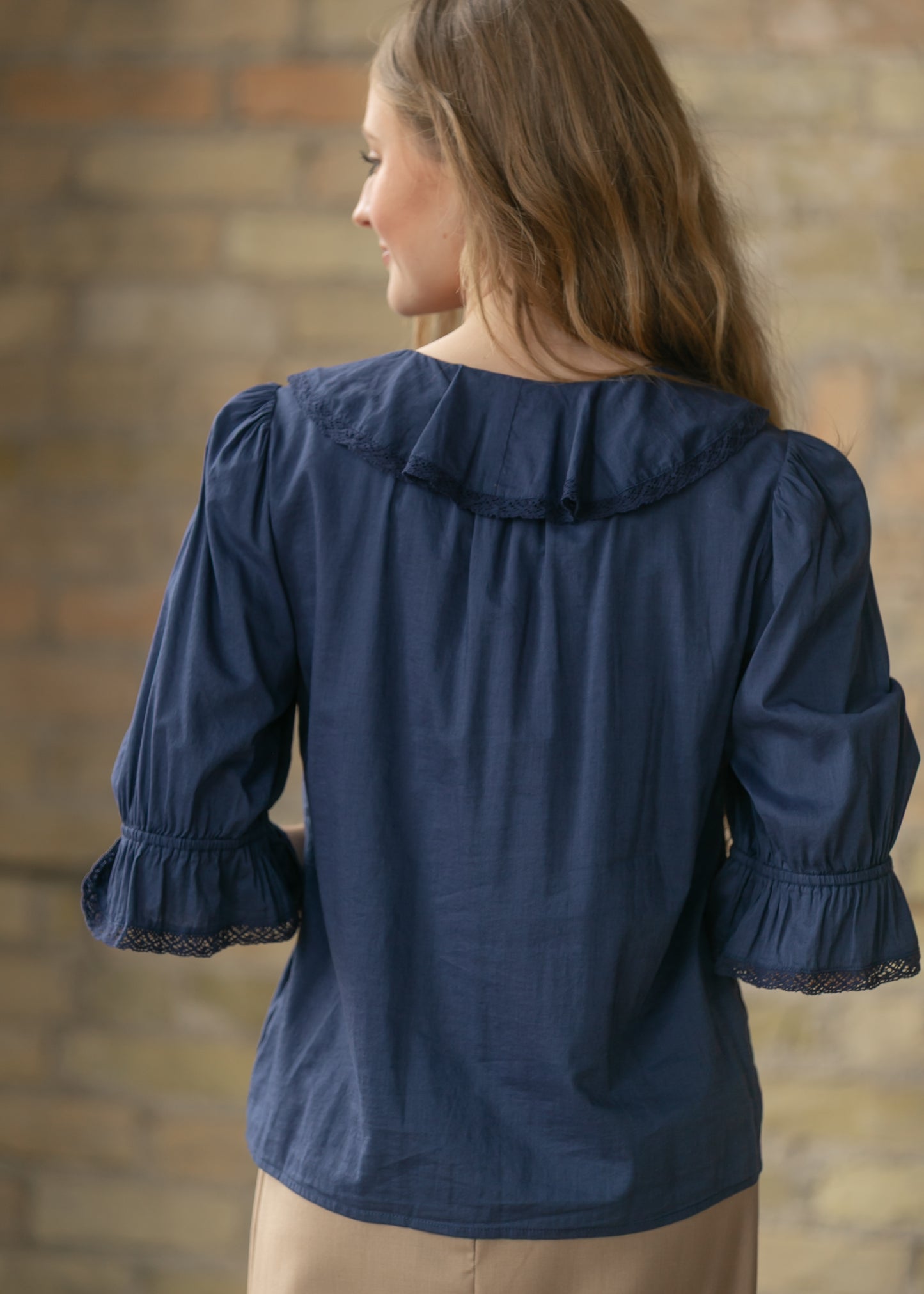Navy Flowy V-Neck Half Sleeve Top