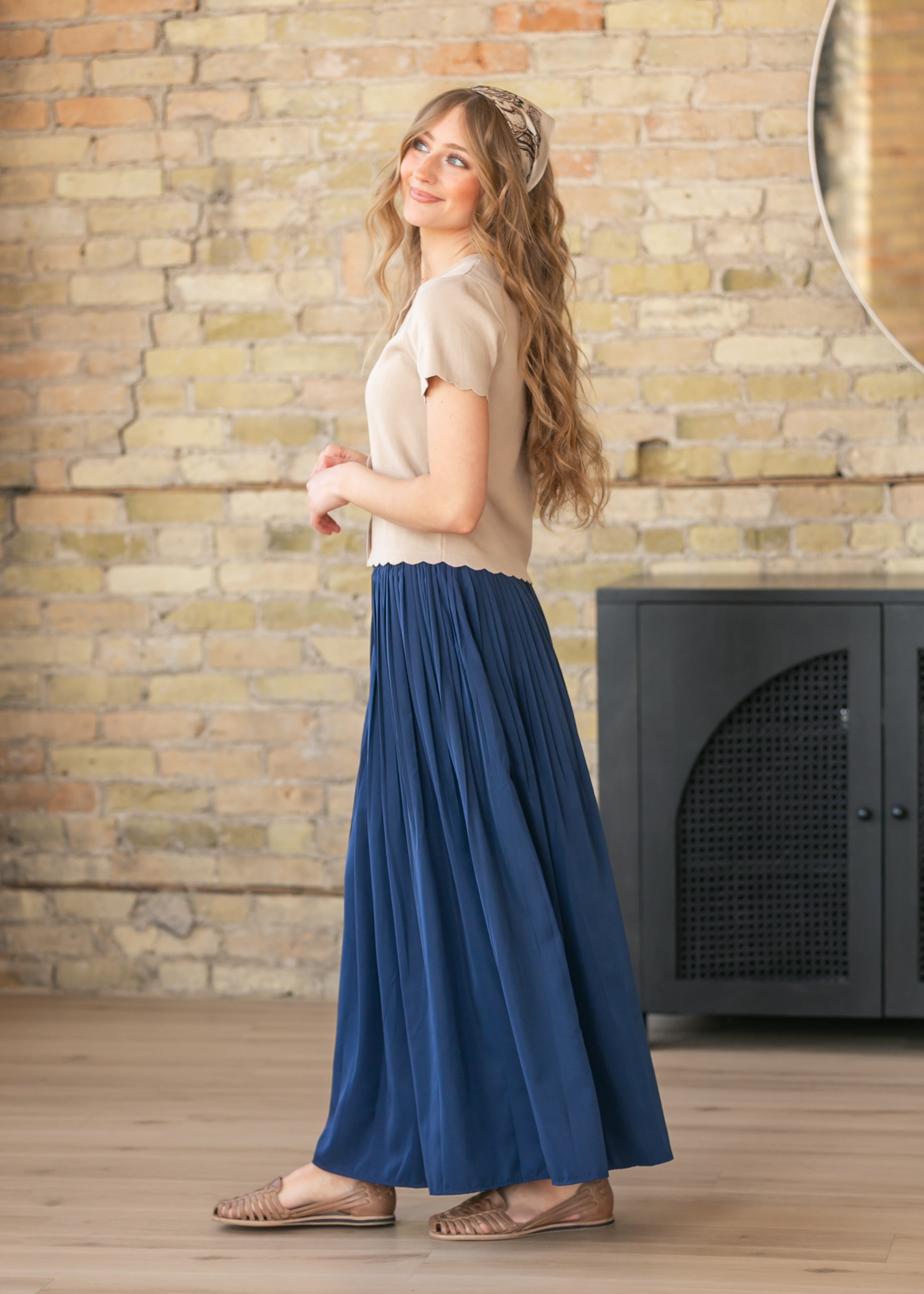 Navy Pleated A-Line Maxi Skirt - FINAL SALE – Inherit Co.