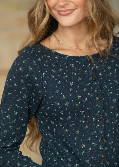 Navy Ditsy Floral Long Sleeve Top