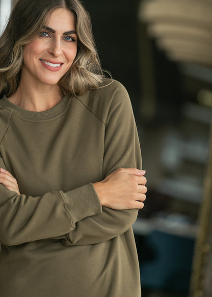 Nova Olive Crewneck Sweatshirt Dress