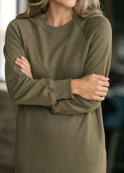 Nova Olive Crewneck Sweatshirt Dress
