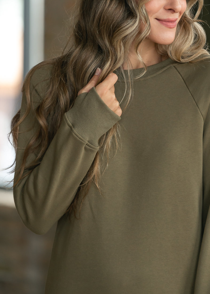 Nova Olive Crewneck Sweatshirt Dress