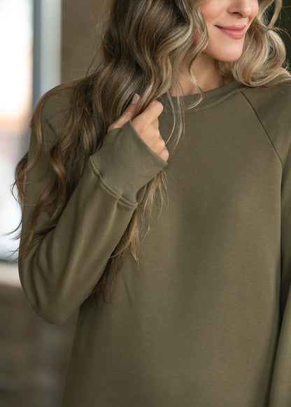Nova Olive Crewneck Sweatshirt Dress