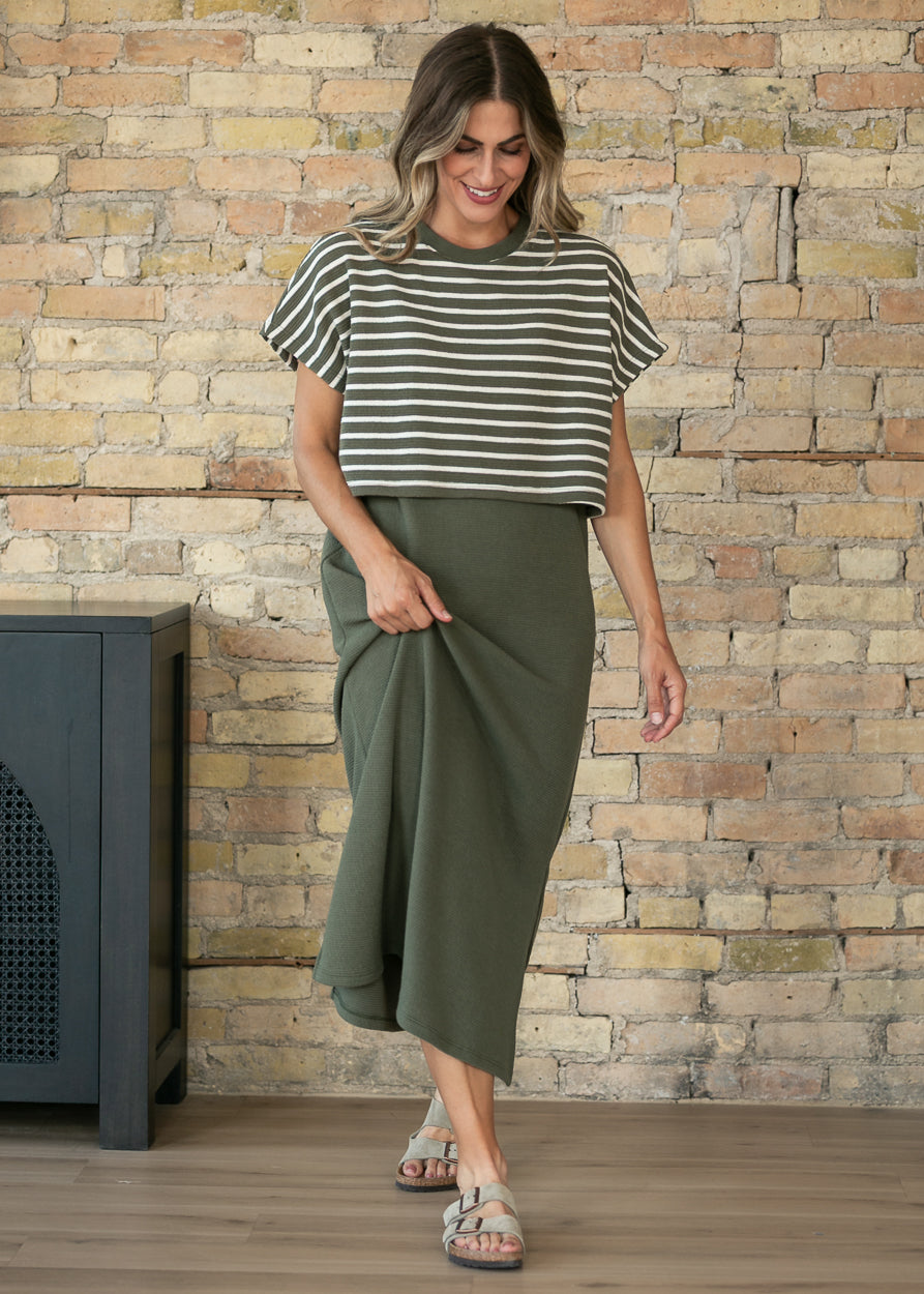Olive Layered Short Sleeve Maxi Dress