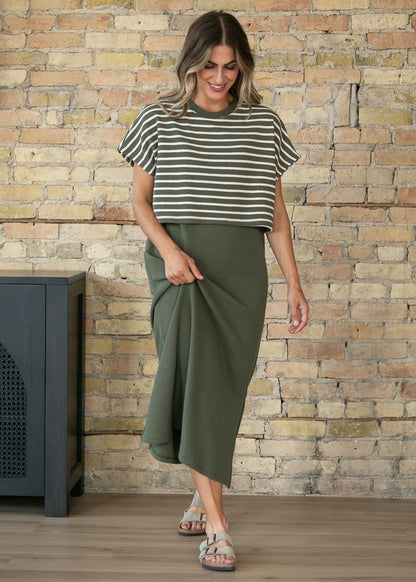 Olive Layered Short Sleeve Maxi Dress