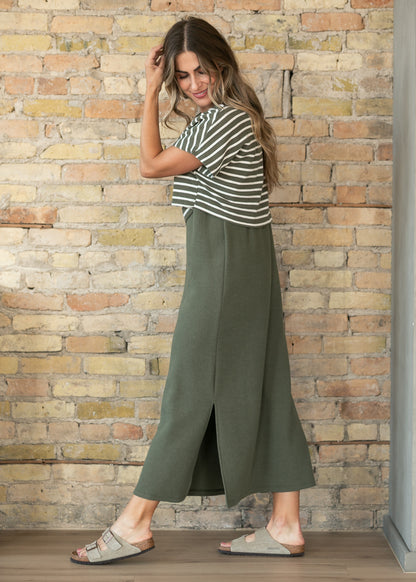 Olive Layered Short Sleeve Maxi Dress