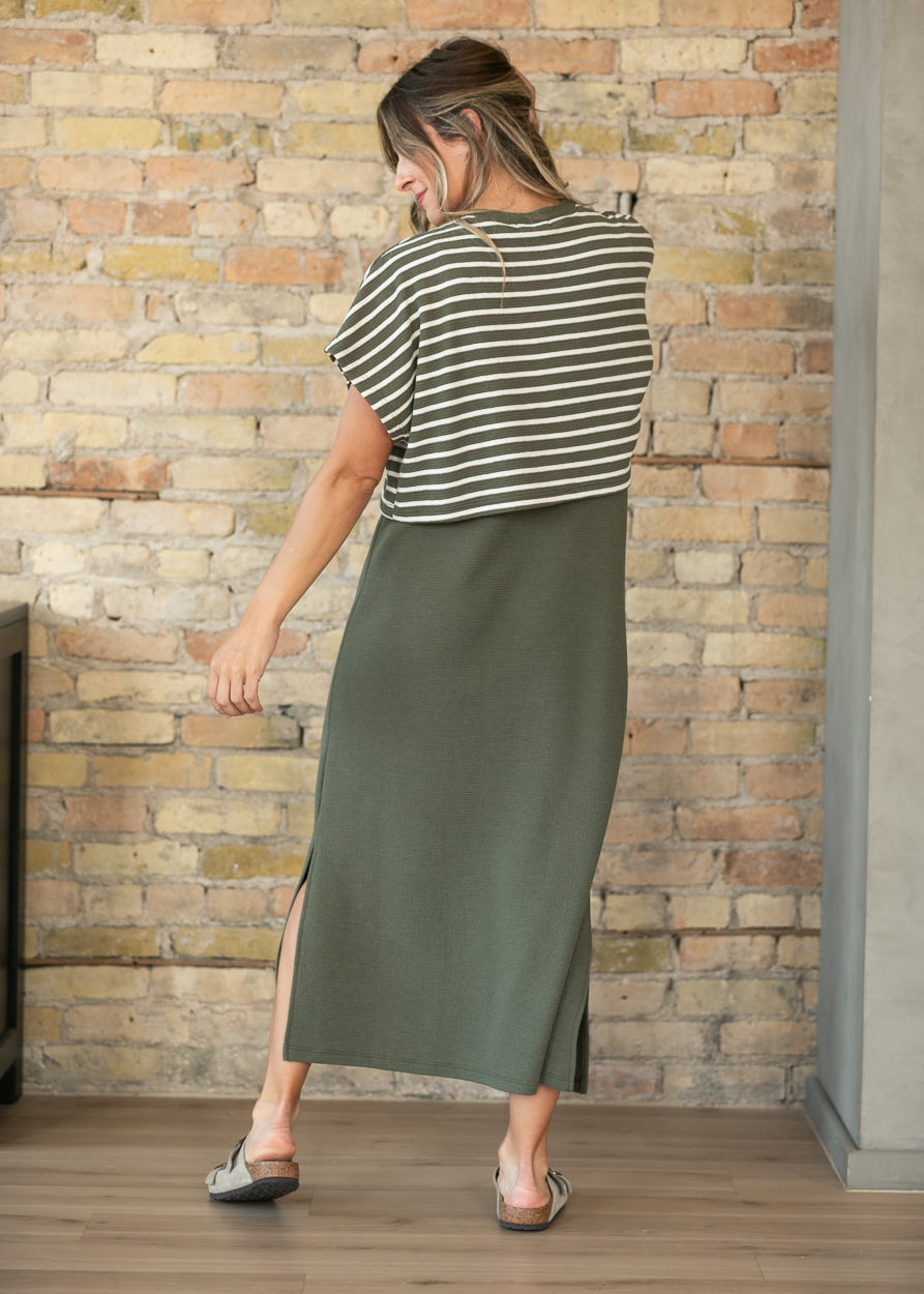 Olive Layered Short Sleeve Maxi Dress