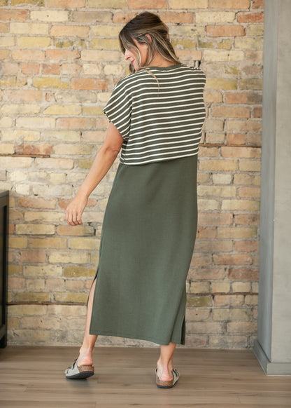 Olive Layered Short Sleeve Maxi Dress