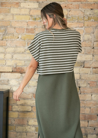 Olive Layered Short Sleeve Maxi Dress