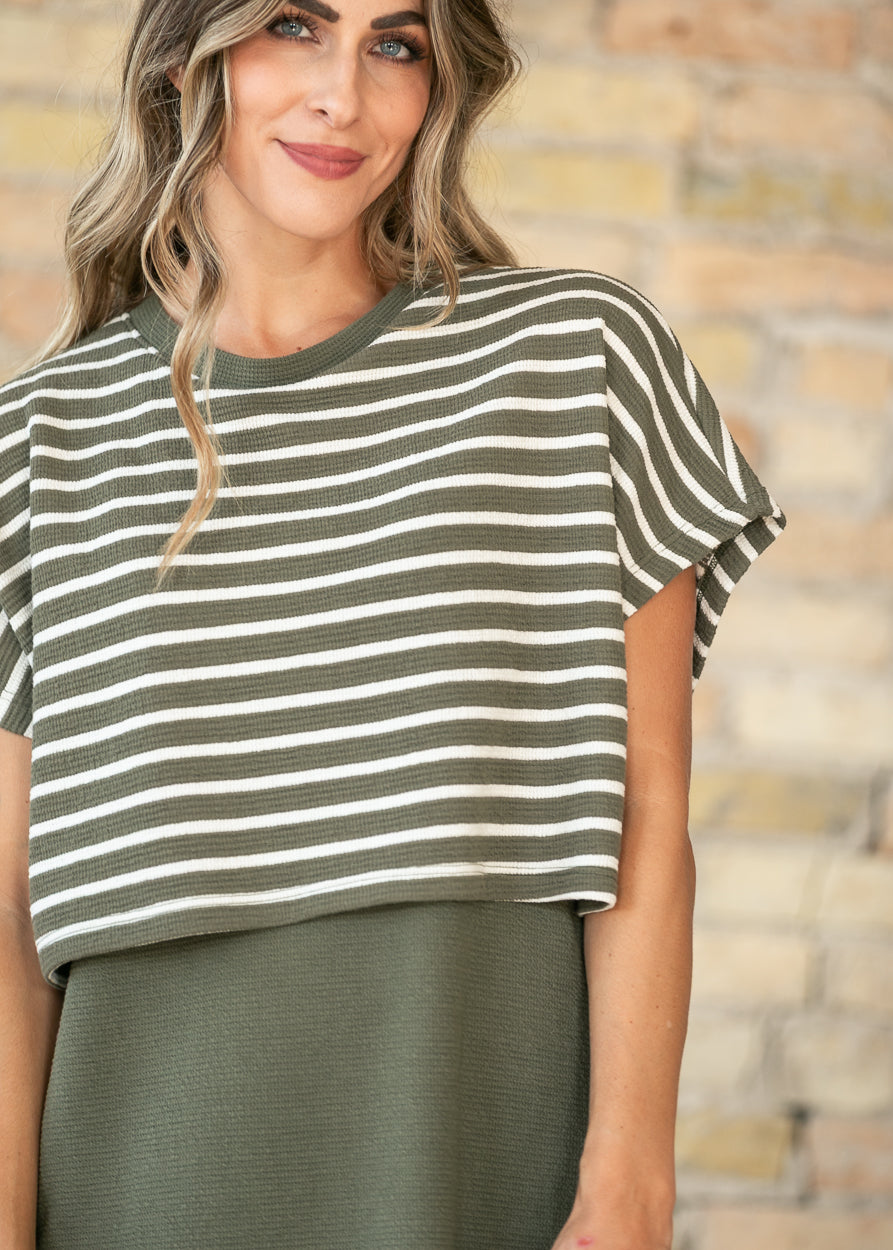 Olive Layered Short Sleeve Maxi Dress