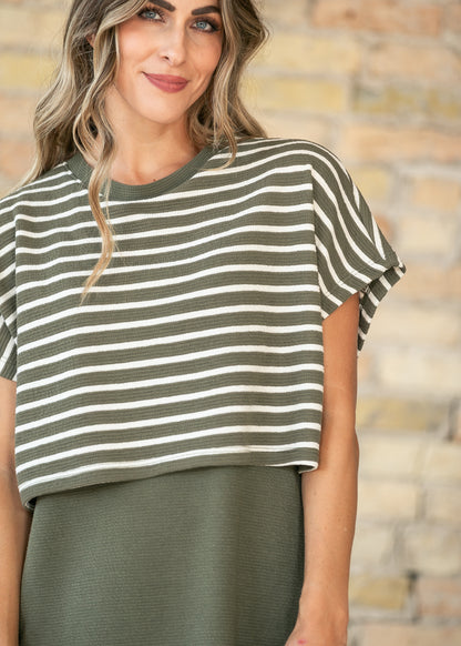Olive Layered Short Sleeve Maxi Dress