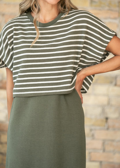 Olive Layered Short Sleeve Maxi Dress