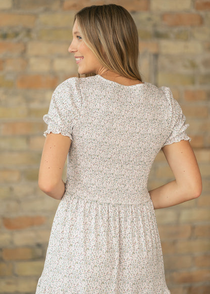 Penelope Blush Floral Smocked Midi Dress