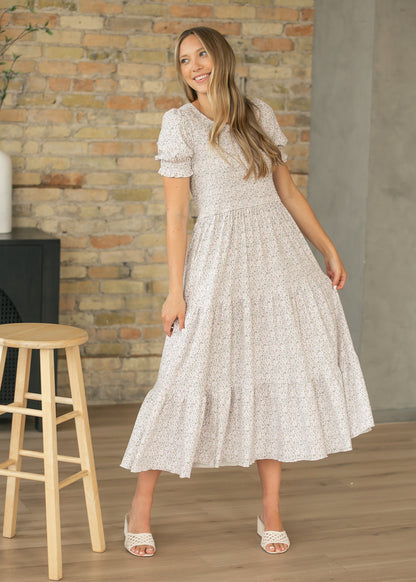 Penelope Blush Floral Smocked Midi Dress