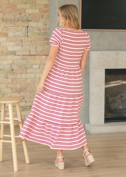 Penelope Pink Stripe Smocked Midi Dress