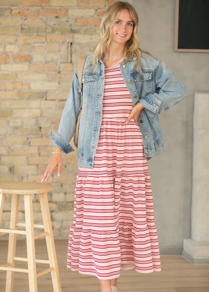 Penelope Pink Stripe Smocked Midi Dress