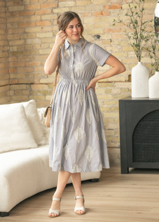 Pinstripe Embroidered Midi Dress