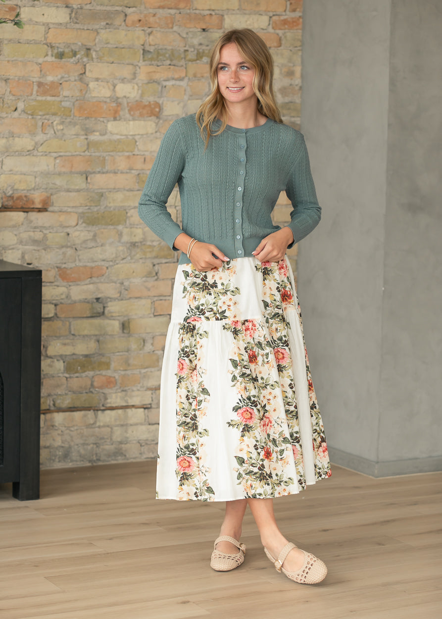 Tiered Floral Midi Skirt