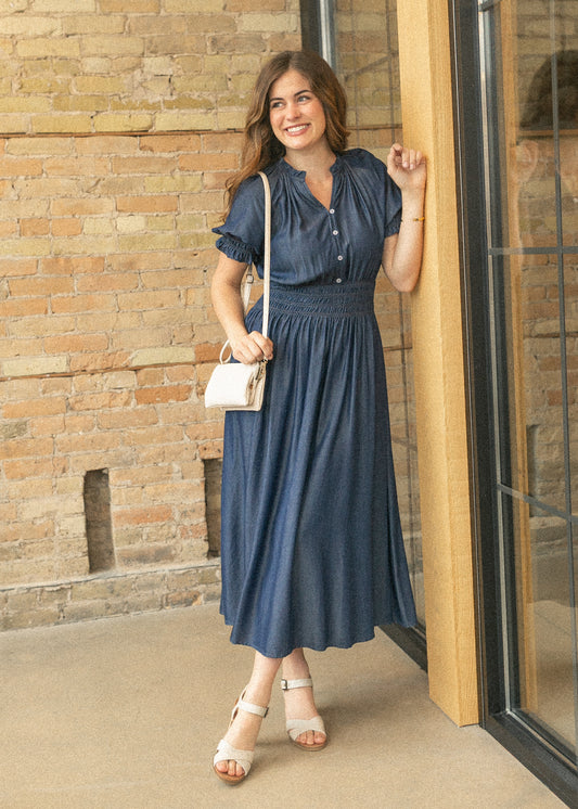 Rena Dark Chambray Midi Dress