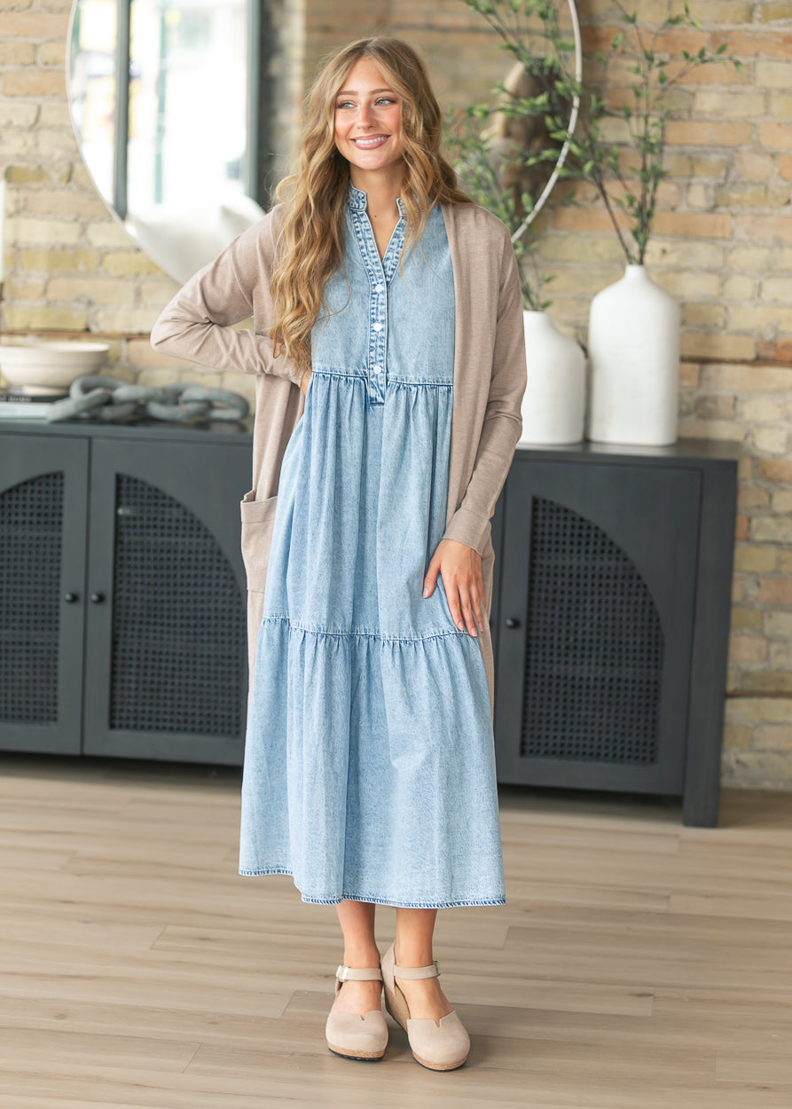 Essential Taupe Long + Soft Cardigan