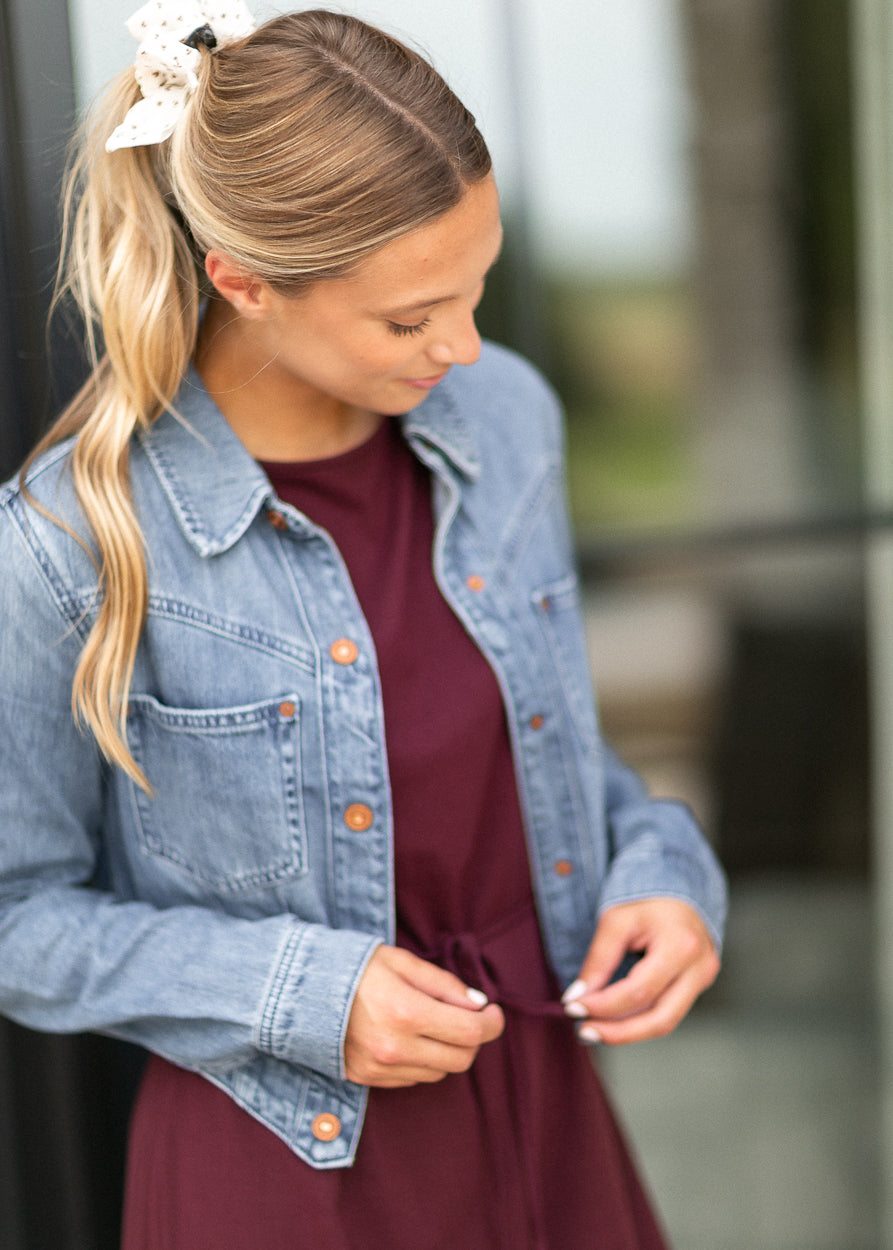 Medium Wash Tapered Crop Denim Jacket