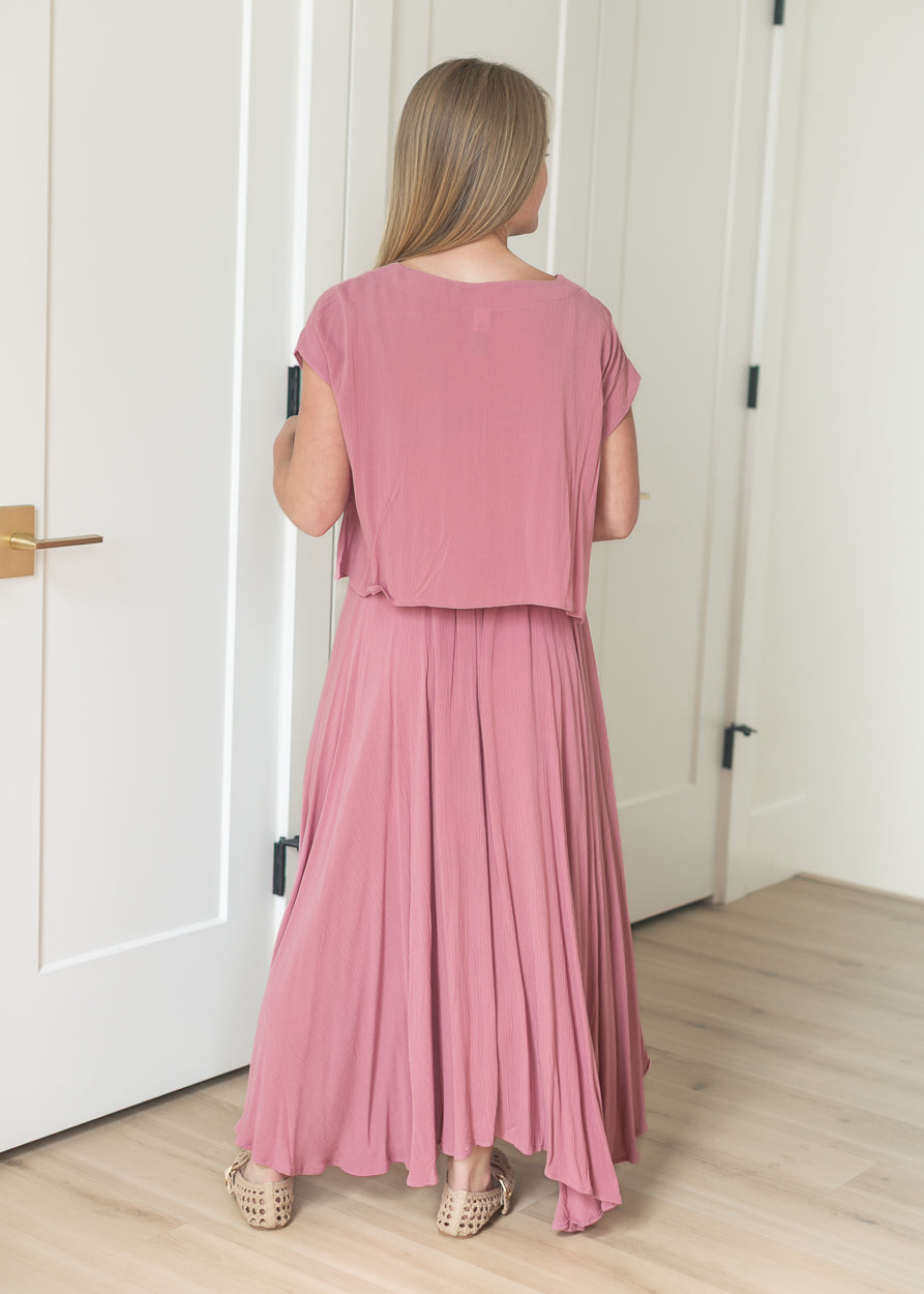 Rose Gauze Maxi Skirt & Top Set