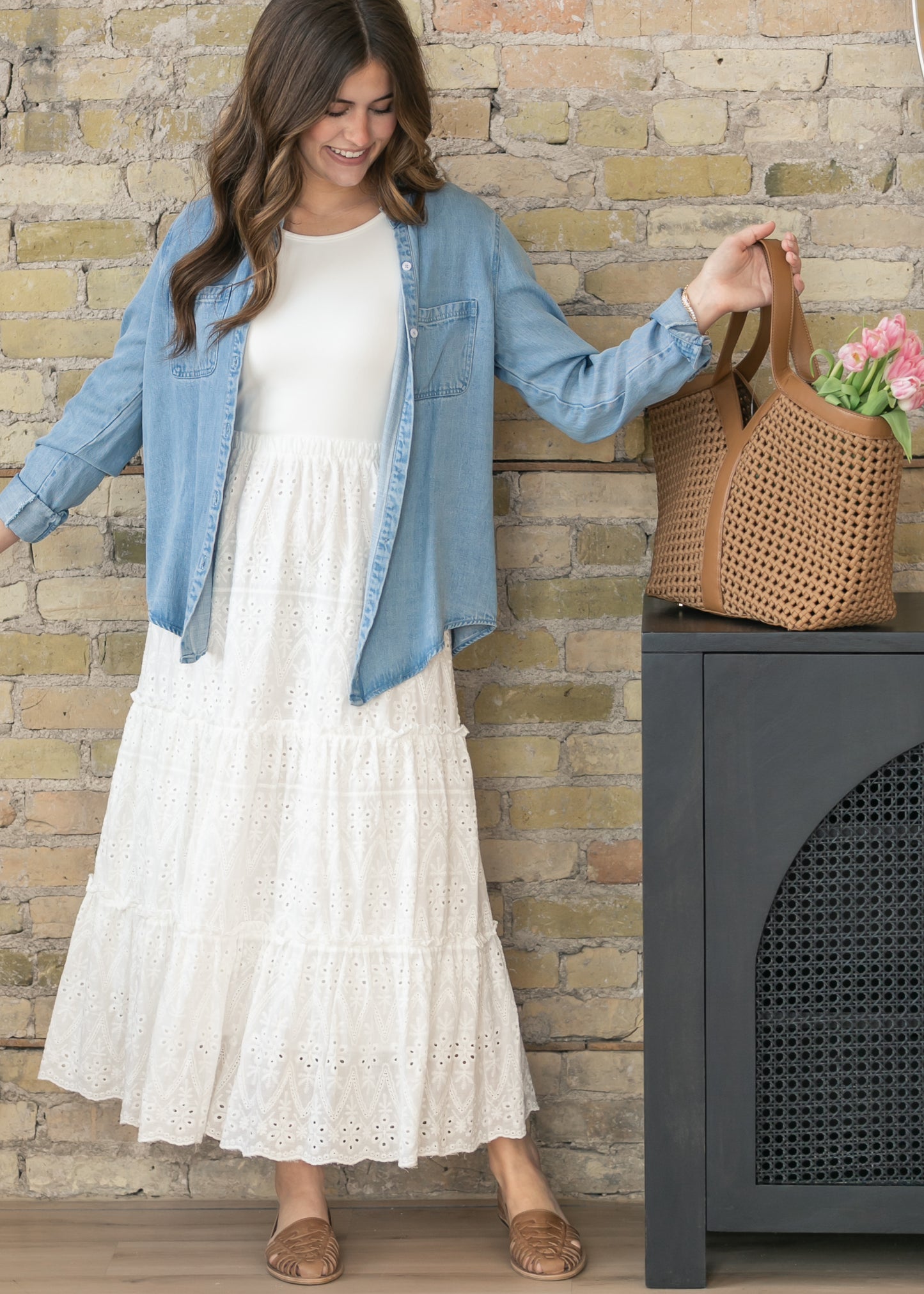 Rowan Light Wash Chambray Button Down Top