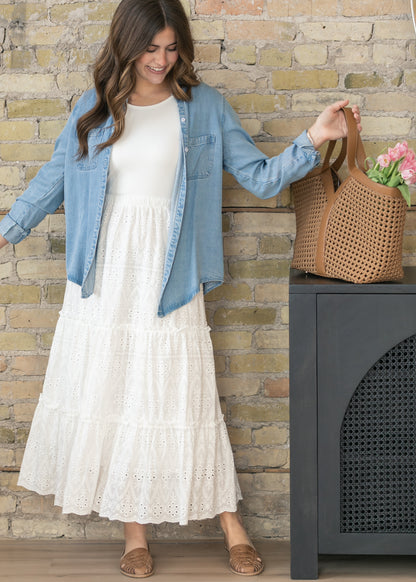 Rowan Light Wash Chambray Button Down Top