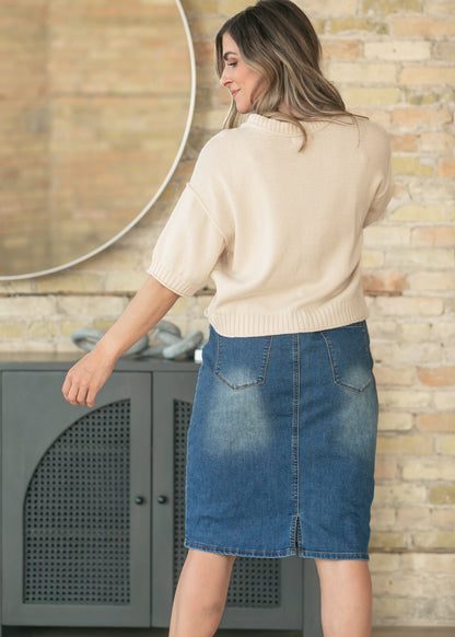 Natural Short Sleeve Button Down  Cardigan