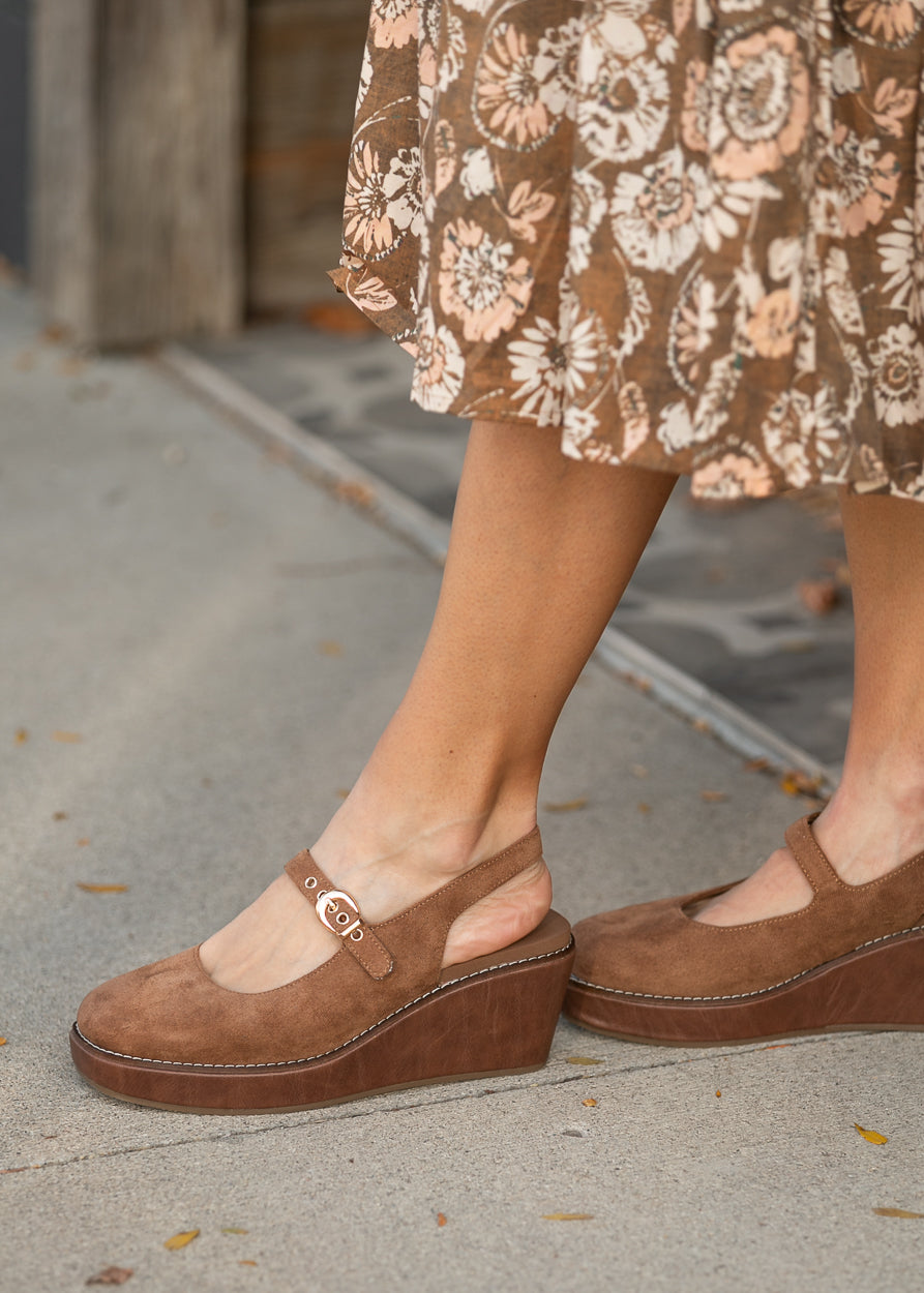 Chestnut Faux Suede Slingback Wedge
