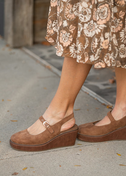 Chestnut Faux Suede Slingback Wedge