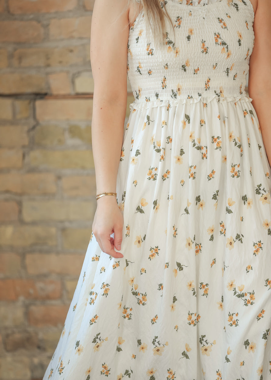 Sleeveless Floral Ruffle Strap Midi Dress FF Dresses
