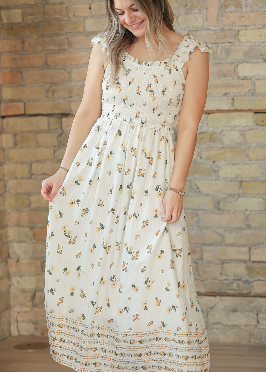Sleeveless Floral Ruffle Strap Midi Dress FF Dresses