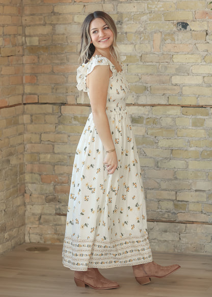 Sleeveless Floral Ruffle Strap Midi Dress FF Dresses